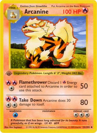 Arcanine 023/102 - Unlimited Base Set Shadowless - Uncommon