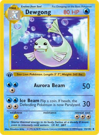 Dewgong 025/102 - Unlimited Base Set Shadowless - Uncommon