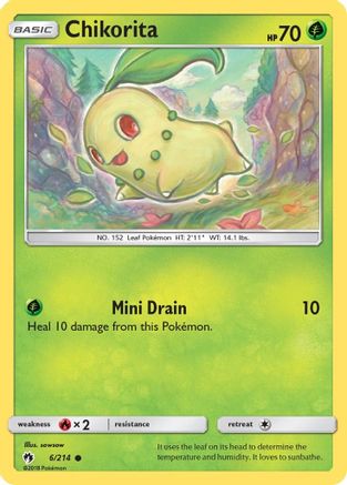 Chikorita (6) (6) 006/214 - Reverse Holofoil SM Lost Thunder - Common