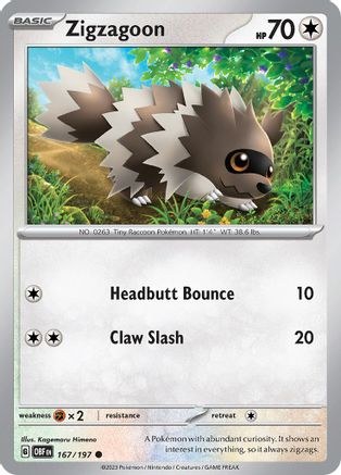 Zigzagoon 167/197 SV03 Obsidian Flames - Common