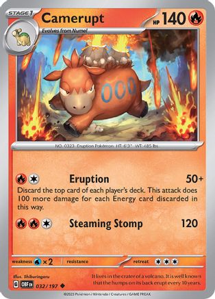 Camerupt 032/197 - Reverse Holofoil SV03 Obsidian Flames - Uncommon