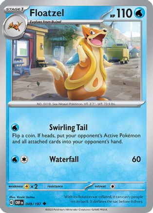 Floatzel 049/197 - Reverse Holofoil SV03 Obsidian Flames - Uncommon