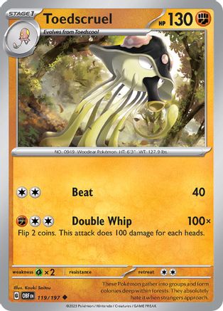 Toedscruel 119/197 - Reverse Holofoil SV03 Obsidian Flames - Uncommon