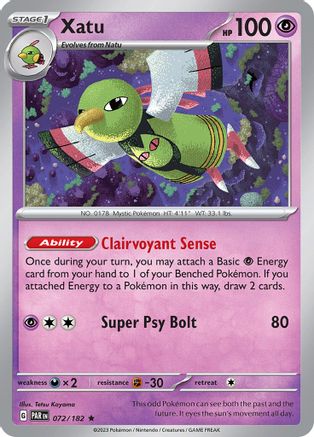 Xatu 072/182 - Holofoil SV04 Paradox Rift - Rare