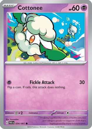Cottonee 034/091 - Reverse Holofoil SV Paldean Fates - Common