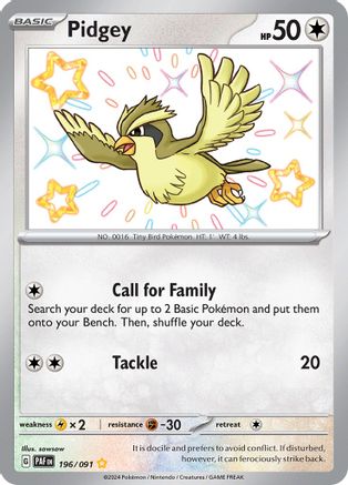 Pidgey 196/091 - Holofoil SV Paldean Fates - Shiny Rare