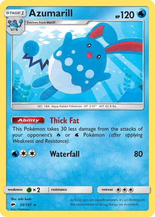 Azumarill 035/147  - Reverse Holofoil SM  Burning Shadows - Rare