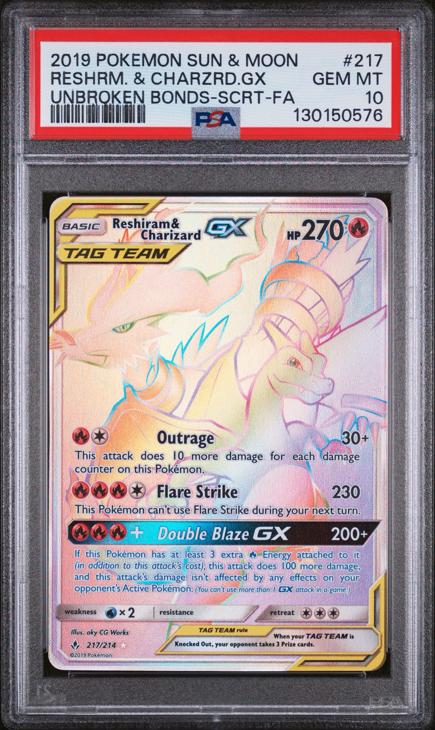 PSA 10 Reshiram & Charizard GX #217
