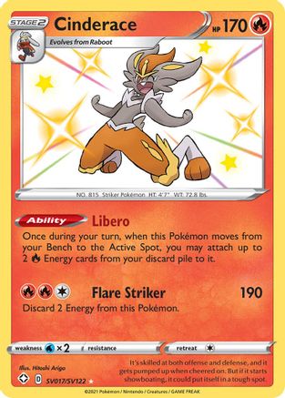 Cinderace SV017/SV122  - Holofoil Shining Fates Shiny Vault - Shiny Holo Rare