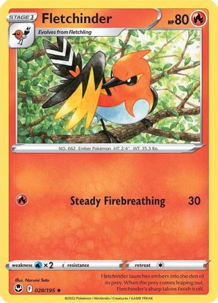 Fletchinder 028/195  - Reverse Holofoil SWSH12 Silver Tempest - Uncommon