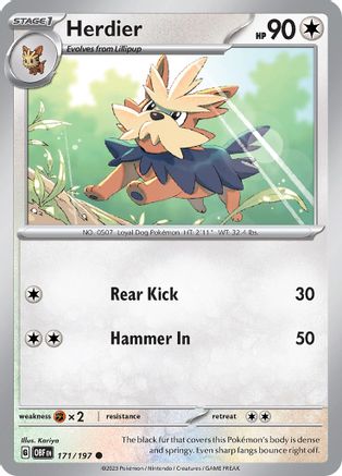Herdier 171/197  - Reverse Holofoil SV03 Obsidian Flames - Common