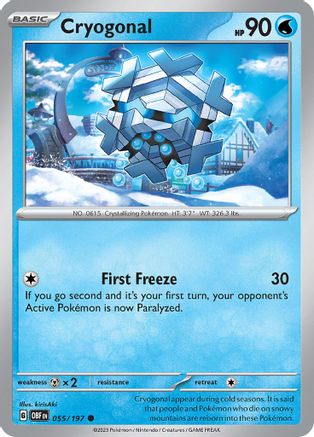 Cryogonal 055/197  - Reverse Holofoil SV03 Obsidian Flames - Common