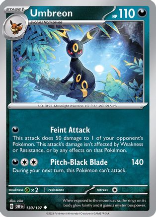 Umbreon 130/197  - Reverse Holofoil SV03 Obsidian Flames - Uncommon