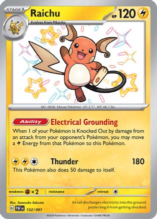 Raichu 132/091  - Holofoil SV Paldean Fates - Shiny Rare