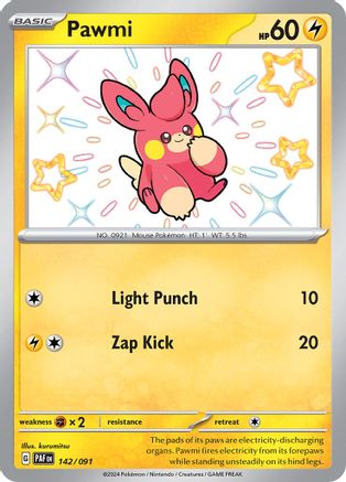 Pawmi 142/091  - Holofoil SV Paldean Fates - Shiny Rare