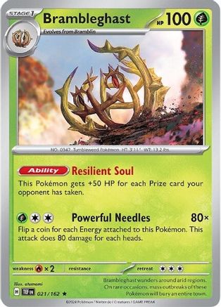 Brambleghast 021/162  - Reverse Holofoil SV05 Temporal Forces - Rare