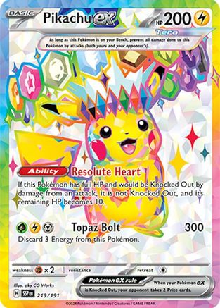 Pikachu ex 219/191  - Holofoil SV08 Surging Sparks - Ultra Rare