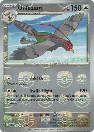 Unfezant (Master Ball Pattern) 073/086  - Holofoil SV Black Bolt - Uncommon