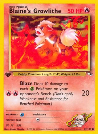 Blaine's Growlithe (62) (62) 062/132  - 1st Edition Gym Heroes - Common