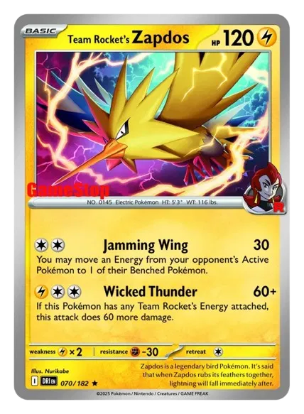 Team Rocket's Zapdos (Gamestop Exclusive) 070  - Holofoil Miscellaneous Cards & Products - Promo